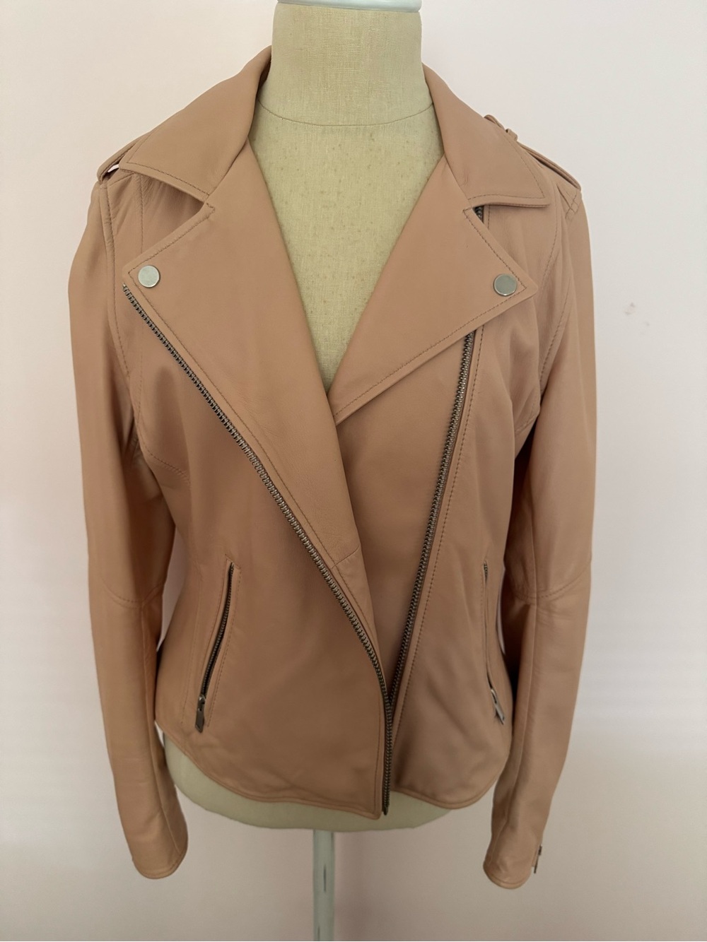 Doma Blush Leather Moto Jacket